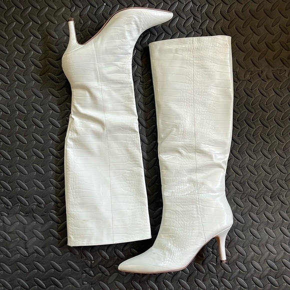 Chase + Chloe Shoes - Knee High Faux Patent Leather Alligator boots